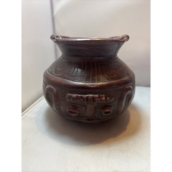 Amazon Other - VTG Marajoara Terra Cotta Vessel Pot Brazil Red Clay Face Pottery 4.25"